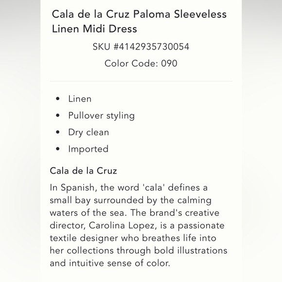 Linen Cala de la Cruz Anthropologie NWT Paloma
Sleeveless  Midi Dress size S. - Picture 5 of 5